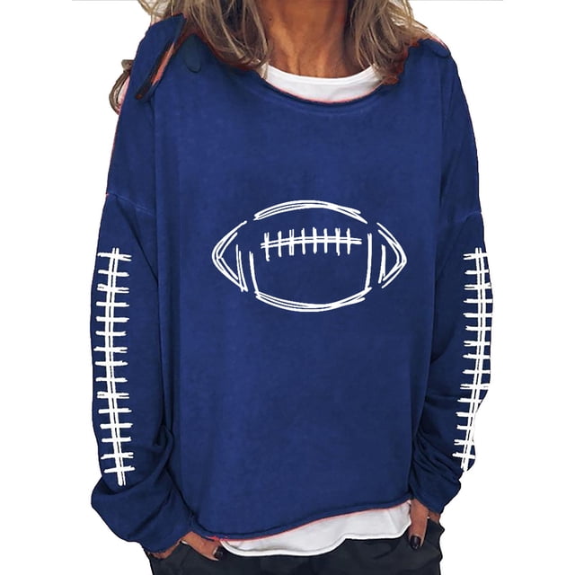 EQWLJWE Chandails de Football pour Femmes Chandail de Jour de Match Rugby Chandail Ample Col Rond Chandails Surdimensionnés Hauts d'Entraînement pour Femmes