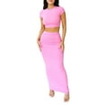 thumbnail image 3 of Biekopu Women’s Two Piece Summer Outfits, Short Sleeve Solid Color Crop Tops and Long Skirt Set, 3 of 6
