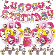 Sanrio Hello Kitty Party Decorations,Sanrio Birthday Party Supplies Include Banner, Balloons, Cake Topper, Cupcake topper Toppers for Girls Anime Theme Party