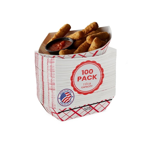 MT Products Classy Plaid Hotdog Trays 2 1/2 lb. - Disposable Paper Food Trays (Pack of 100) - Made in The USA