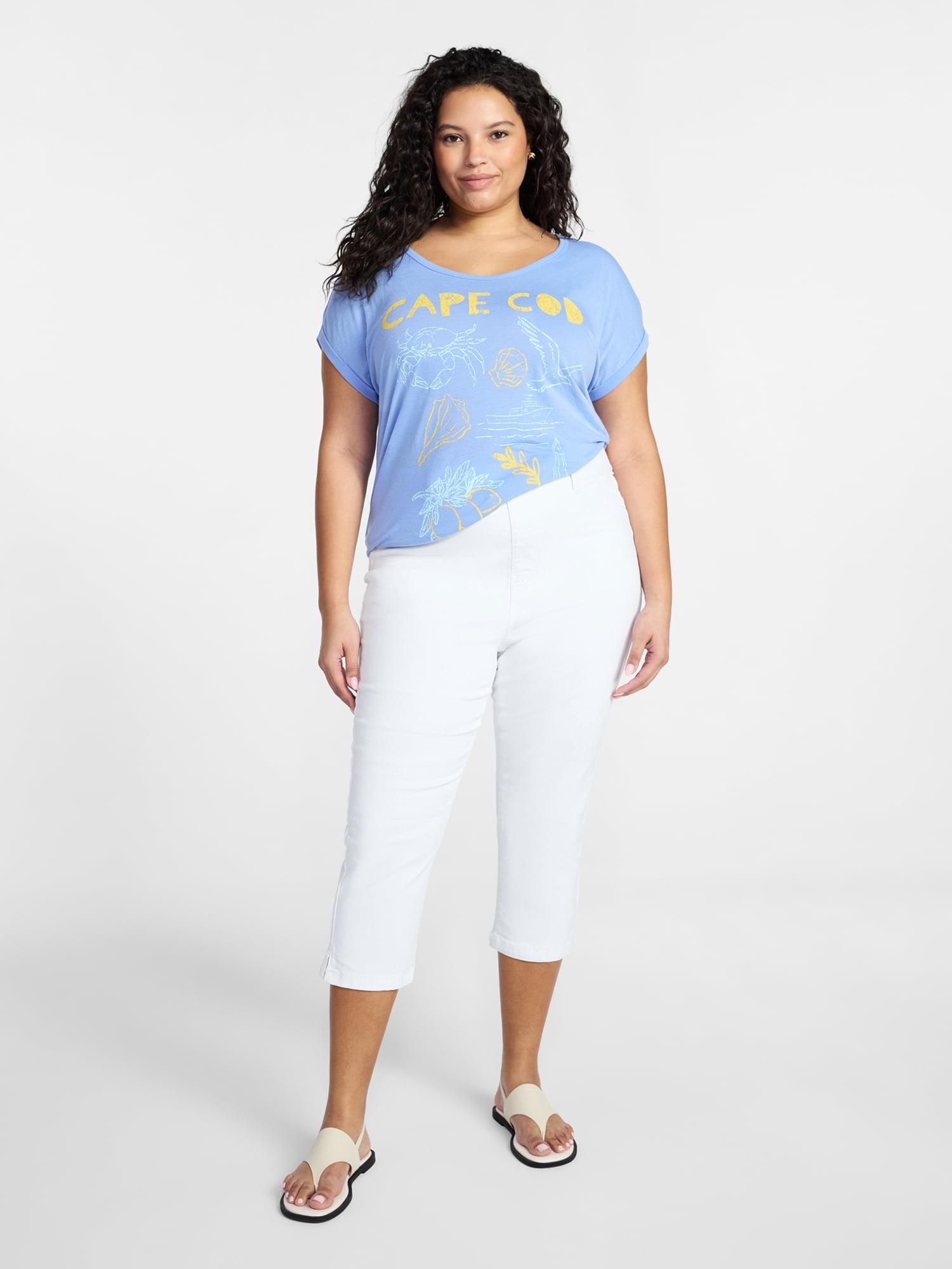 Terra & Sky Women's Plus Pull On Jegging Capri Pants with Control Panel, Sizes 0X-5X
