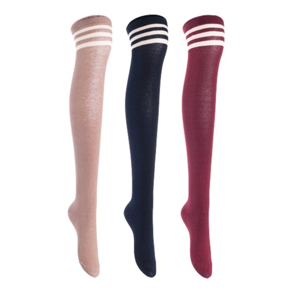 Lian LifeStyle Women's 3 Pairs Adorable Comfortable Soft Thigh High Over Knee High Cotton Socks, Size 6-9, JMYP1022 Khaki, Navy, Wine