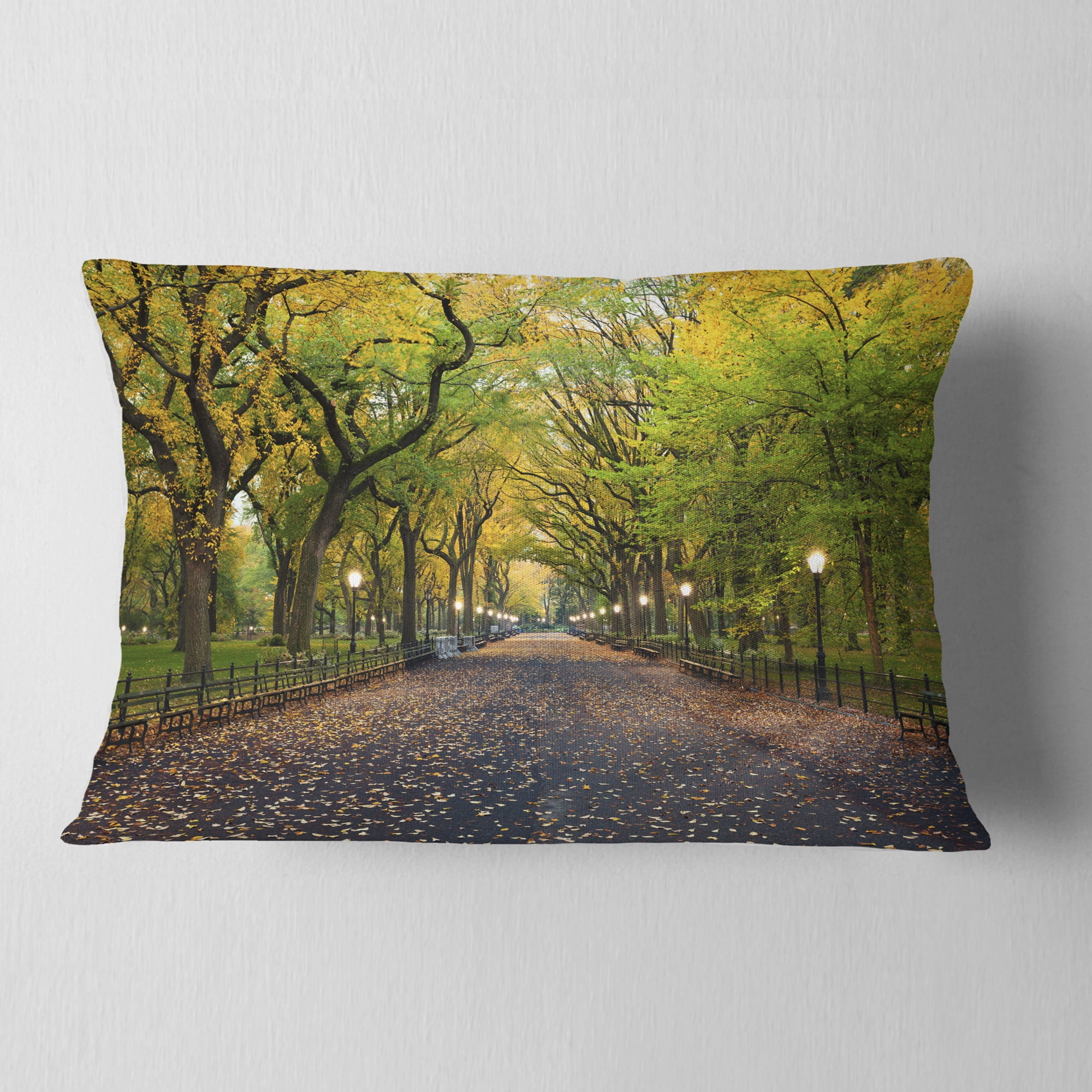 Designart The Mall Area in Central Park - Landscape Printed Throw Pillow - 12x20