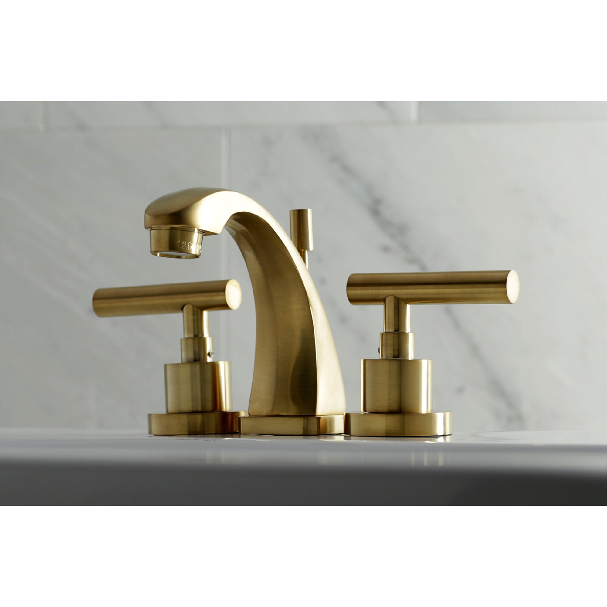 Kingston Brass KS4947CML Manhattan Widespread Bathroom Faucet with Brass Pop-Up, Brushed Brass