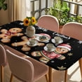 thumbnail image 3 of Gingerbread Black Table Cloths for 5 Foot Rectangle Tables, Christmas Winter Snowflake Patio Waterproof Elastic Fitted Tablecloths, Washable Rectangular Table Cover for Camping, 3 of 8
