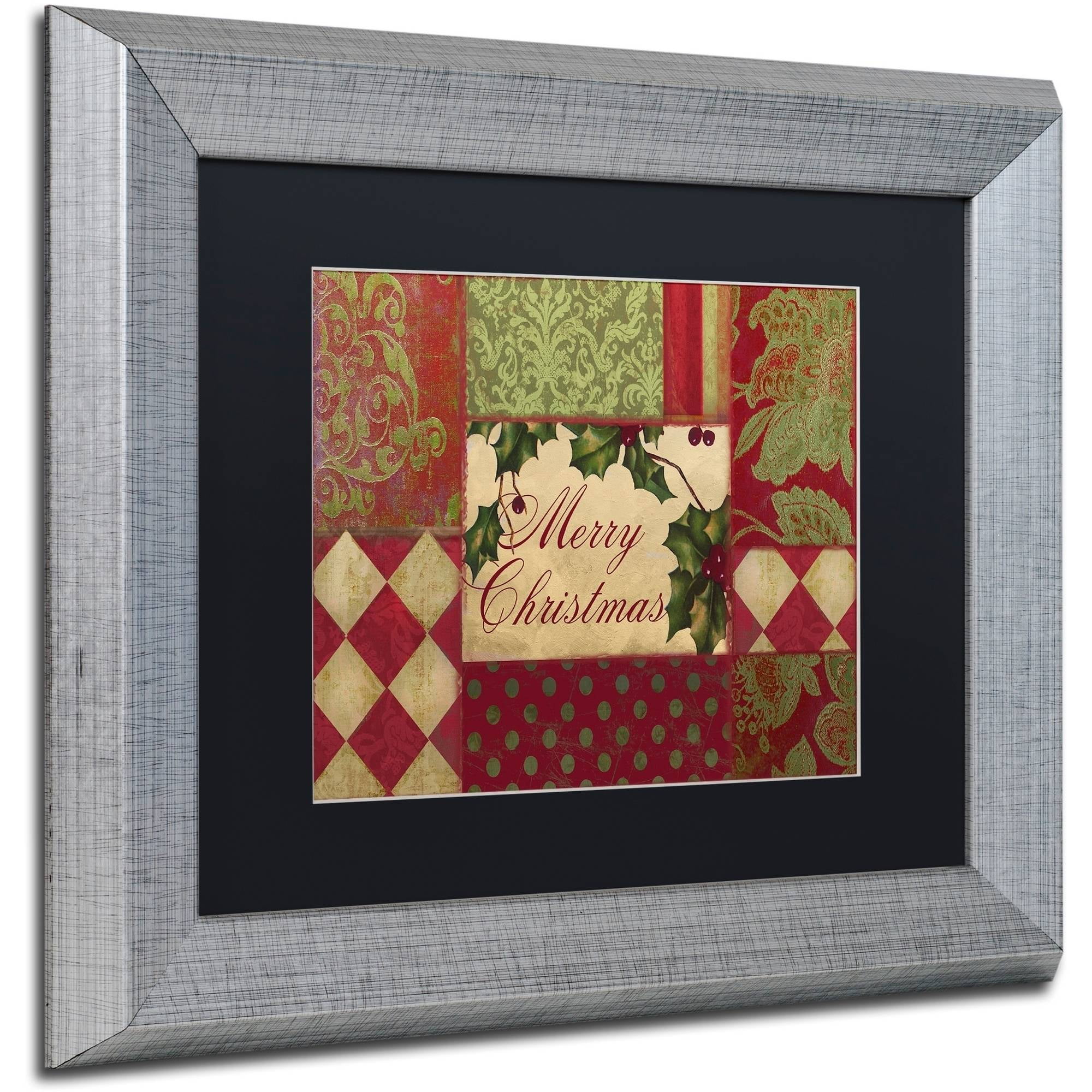 Trademark Fine Art "Merry Christmas Patchwork I" Canvas Art by Color Bakery Black Matte, Silver Frame