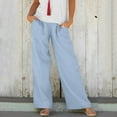 thumbnail image 2 of Palazzo Pants for Women Summer Cotton Linen High Waist Solid Wide Leg Pants Casual Loose Lounge Trousers with Pockets, 2 of 7