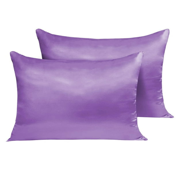 Funda de almohada 2pcs Funda de almohada de satén de poliéster Ropa de cama Funda de almohada para dormir, Morado, Reino Unido / US-Q, 20x30 pulgadas Jumpingount HA003643-02