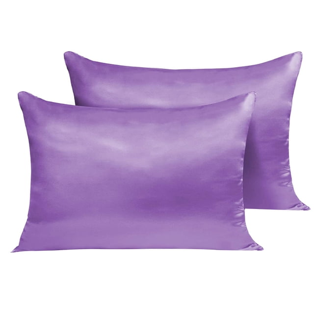 Funda de almohada 2pcs Funda de almohada de satén de poliéster Ropa de cama Funda de almohada para dormir, Morado, Reino Unido / US-Q, 20x30 pulgadas sidaley HA003643-02
