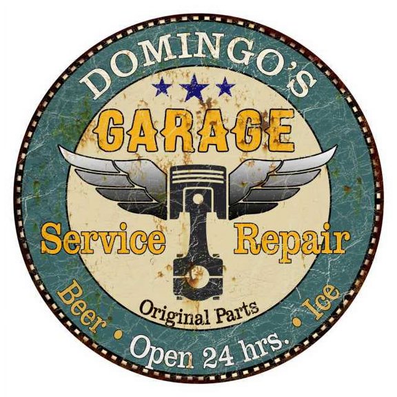 DOMINGO'S Garage 14" Round Metal Sign Man Cave Home Wall Decor 100140027392