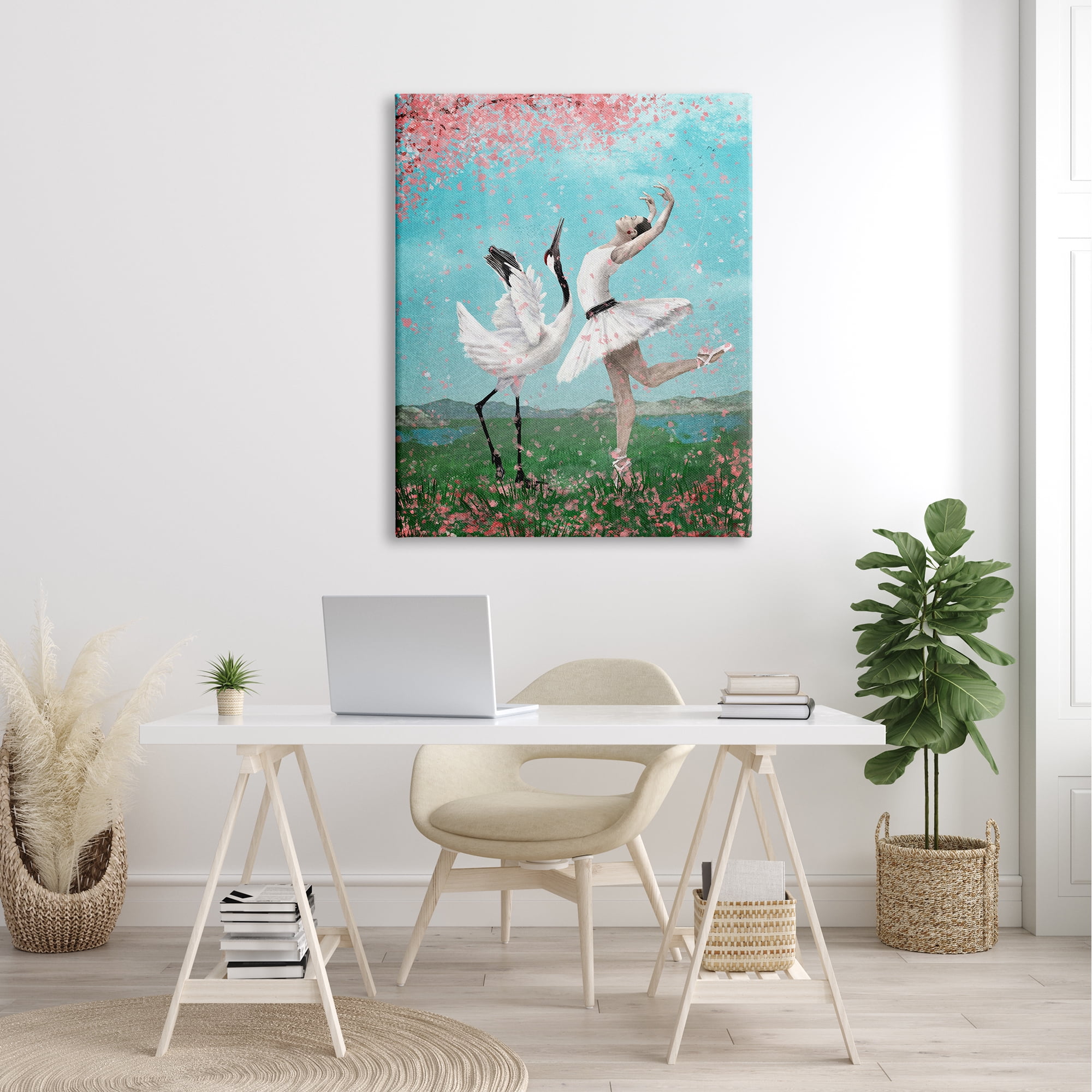 Stupell Industries Surreal Swan Ballet Lake Cherry Blossoms Dance Ballet,36 x 48, Design by Paula Belle Flores