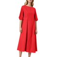thumbnail image 2 of ITSAME Womens Maxi Dress, Solid Color Loose Casual Puff Sleeve Fashion Long Dress Red M, 2 of 7