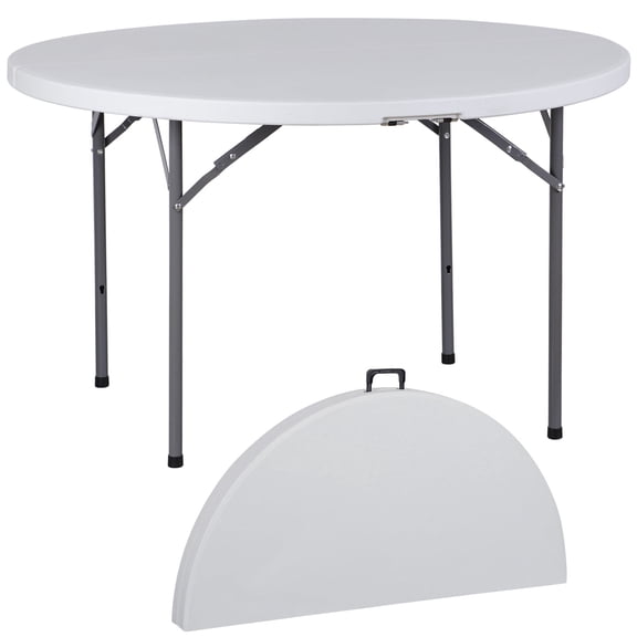 ZENY 48" Round Folding Plastic Banquet Table, Heavy Duty Fold-in-Half, White