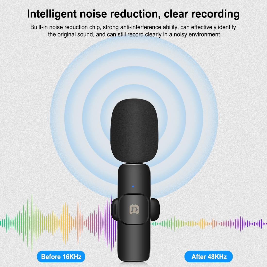 PULUZ Wireless Lavalier Noise Reduction Reverb Microphone for 8-Pin Device, Support Phone