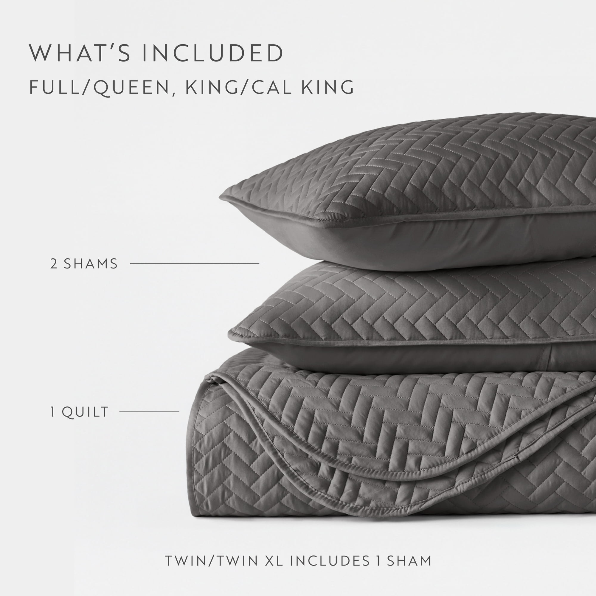 Noble Linens Gray Herringbone Pattern Quilted Coverlet, King / CalKing