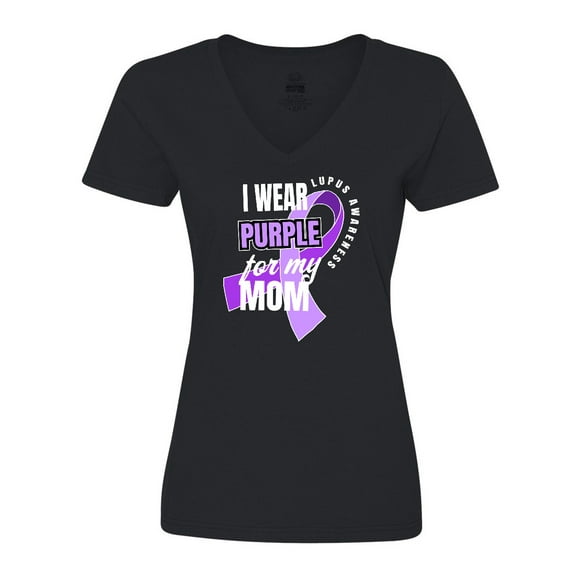 Inktastic I Wear Purple For My Mom Lupus Awareness Women's V-Neck T-Shirt