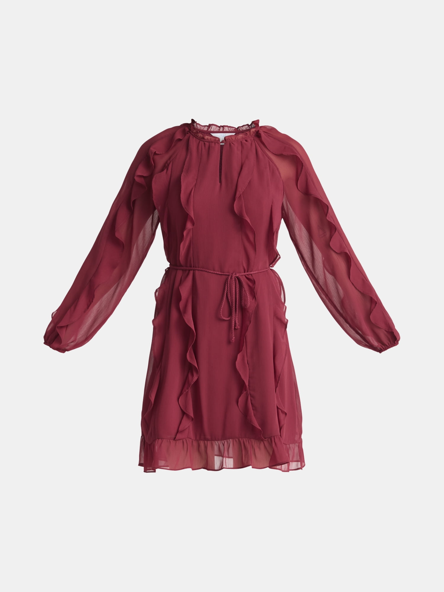 Time and Tru Women's and Women's Plus Belted Ruffle Mini Dress, Sizes XS-4X