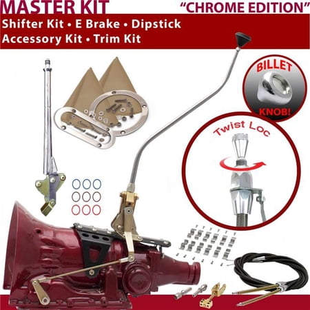 American Shifter C4 Shifter Kit Chrome 23 in. Swan E Brake Cable Clamp Trim Kit Dipstick for F8460