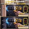 thumbnail image 3 of Kisportee Cordless Drill, 21V Power Drill Set with 2x2.0Ah Battery, 3/8"Keyless 25+3 Position Electric Drill & 2-Speed Transmission For Screwdriving and Drilling, Yellow, 3 of 10