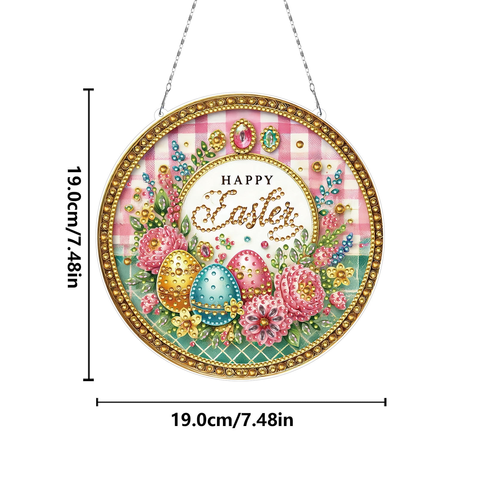 FLOPESN Circular Traditional-Style DIY Diamond Art Painting Pendant Easter Creative Design PET Material Home Decor Pendant