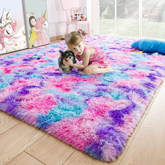 Lochas Super Soft Rainbow Area Rugs Colorful Carpet Plush Rug for Living Room Bedroom Kids Room Fluffy Mat, 4'x6'