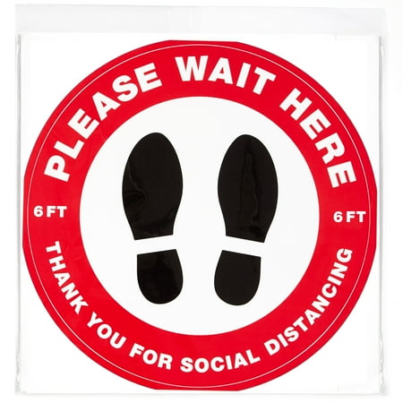 Avery  Please Wait Here  Red Social Distancing Floor Decals  10.5  Diameter  5 Removable Decals (83090) (47 Packs of Stickers)