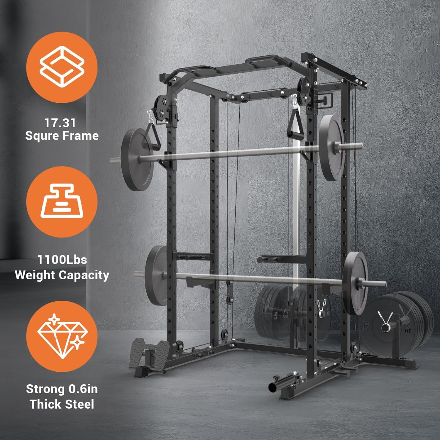 Smith Machine, 2000LBS Power Cage with Dual Pulley Cable Crossover System for Home Gym,Heavy-Duty Steel Construction