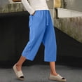 thumbnail image 5 of Bloomae Capri Pants for Women Casual Drawstring Elastic High Waist Comfy Lounge Cropped Trousers Loose Fit Lace Splicing Hollow out Capris with Pockets, 5 of 6