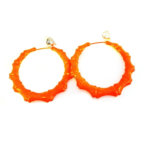 Clip-on Earrings Orange Bamboo Hoop Earrings 3.5 inch