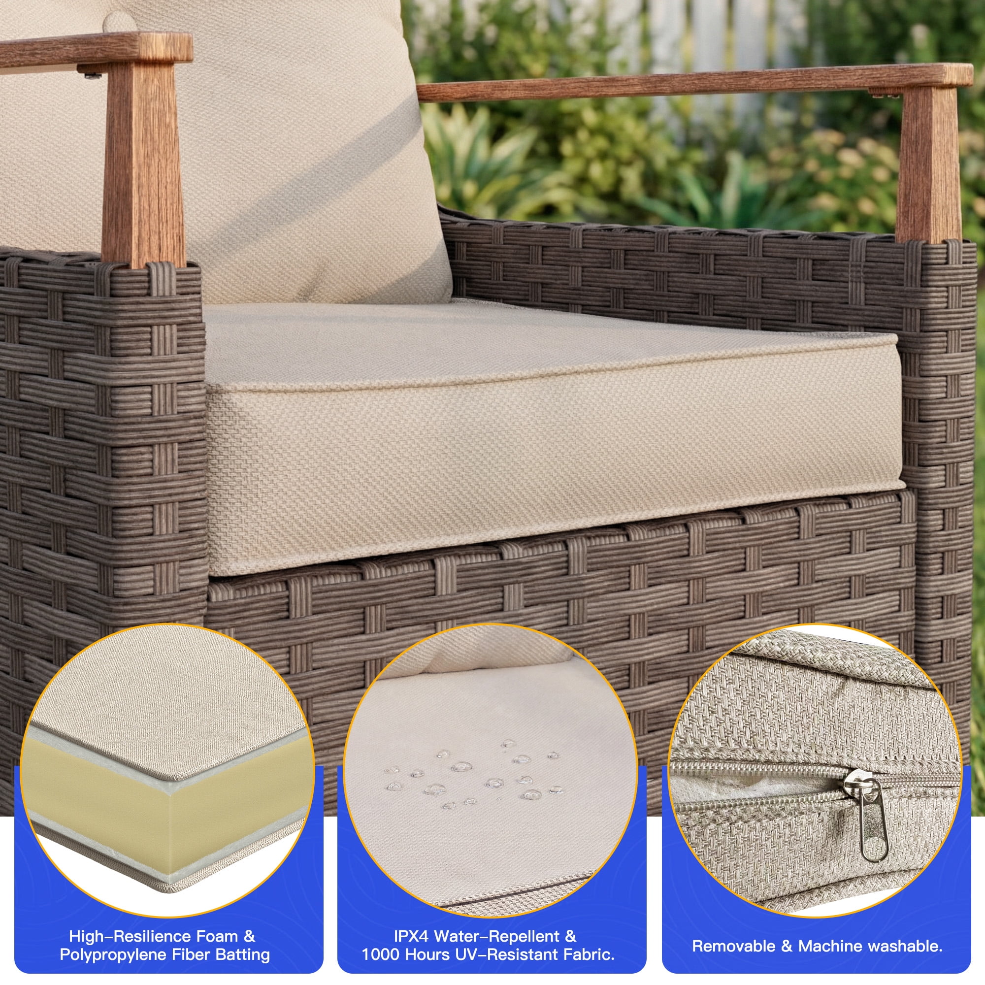 NestNook 4-Piece Wicker Patio Furniture Set, 4-Seat Conversation Set with Loveseat, 2 Fixed Chairs, Table, 330lb Weight Capacity, Waterproof Cushions