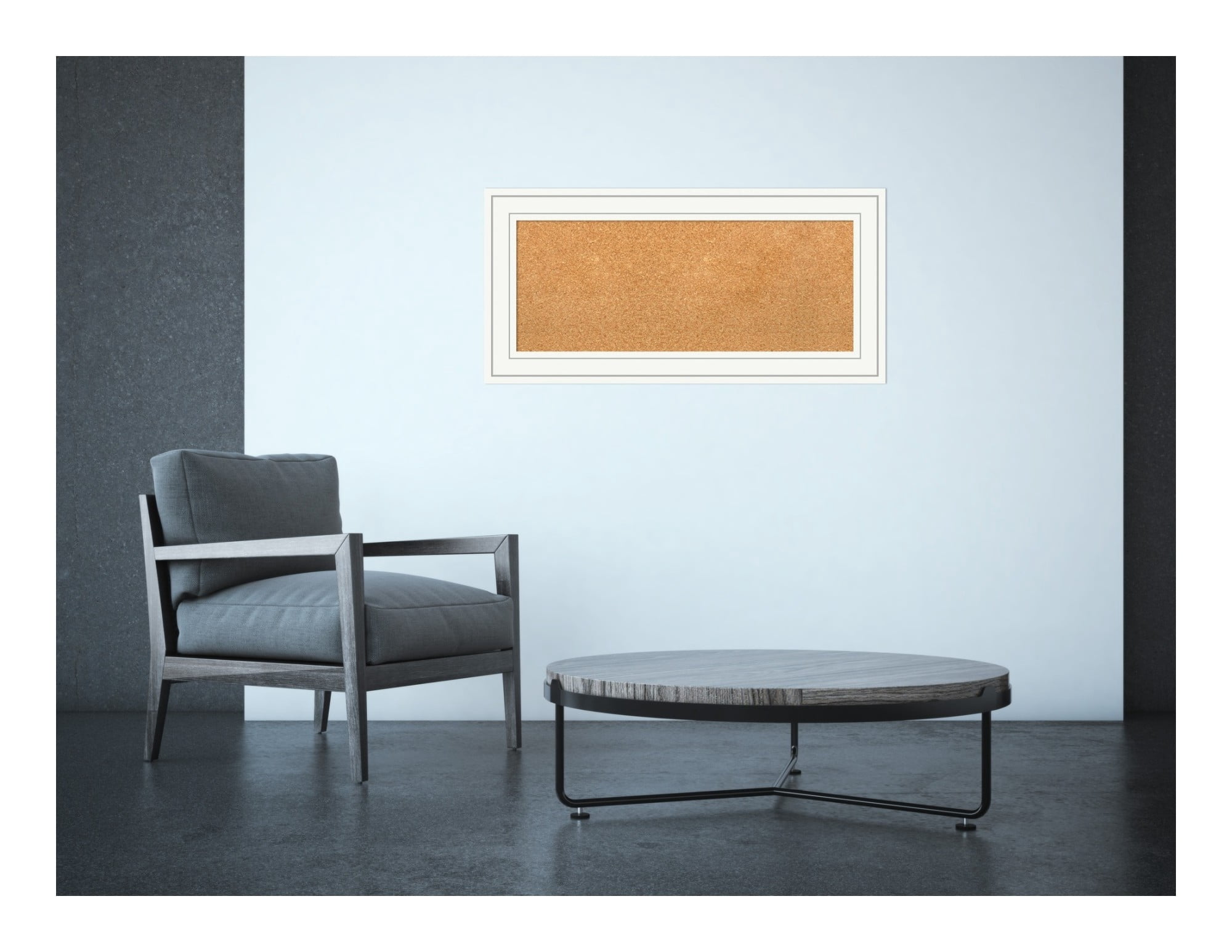 Amanti Art White Cork Board Wood Framed Craftsman White Bulletin Board 35 in. x 17 in.