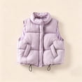 thumbnail image 2 of Besolor Toddler Kids Girls Puffer Vests Sleeveless Lightweight Casual Fall Winter Thicken Warm Button Waistcoat Coat with Pockets(6-7 Years,Purple), 2 of 5
