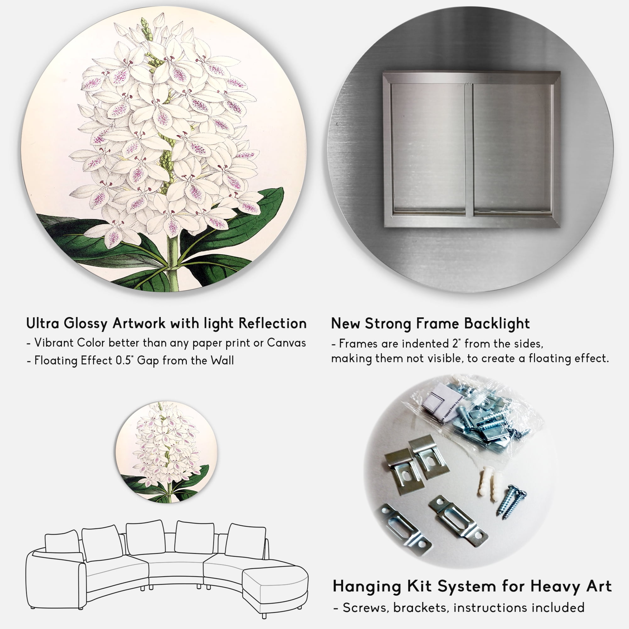 Designart 'Ancient White Orchid III' Traditional Circle Metal Wall Art 11x11 - Disc of 11