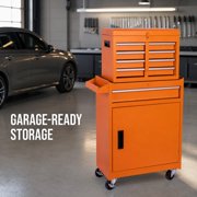 Seizeen Rolling Tool Box, 2-IN-1 Steel Tool Chest and Storage Cabinet, Removable Tool Box Organizer On Wheels with 5 Sliding Drawers for Garage Workstation Workshop, Orange
