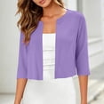 thumbnail image 2 of GZWYHT Women's 3/4 Sleeve Cropped Cardigan Open Front Lightweight Soft Knit Shrug Solid Color Bolero Dressy Casual Cover Up for Dresses Purple XL, 2 of 8