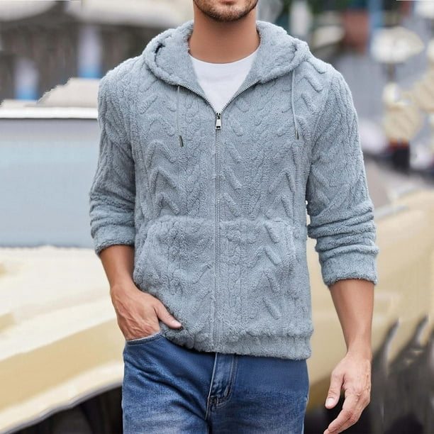 Ceisia Men's Summer Gift Casual Solid Color Fleece Zipper Round Neck Long Sleeve Jacket - Comfortable Daily Outdoor Wear