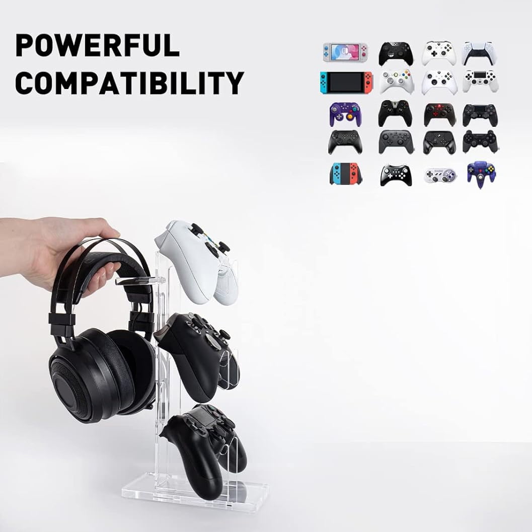 NiHome Iriserende Acryl 3-Tier Universele Game Controller Headset Houder Stand Voor Ps5 Xbox Een Schakelaar Kleurrijke Controller Stand Gaming Accessoires Anti Slip Stabiele Hoofdtelefoon Houder