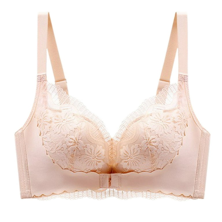 Fsqjgq Women's Lace Bra Large Size Ladies Underwear Breathable Comfortable  No Steel Rings Fixed Cups Gathered Bras Push up Brassiere Beige 34/75 
