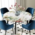 thumbnail image 3 of Round Fitted Tablecloth with Elastic Edge, Green Christmas Waterproof Table Cloth Table Cover for 45"-54" Tables, Xmas Botanical Poinsettia Winter Tablecloths for Dining Picnic Party Outdoor, 3 of 9