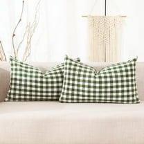 Sage Green Farmhouse Plaid Lumbar Pillow Covers 12x20 Set of 2, 12 x 20 Spring Outdoor Lumbar Pillows, Green and White Buffalo Plaid Decorative Couch Pillows (No Pillow Inserts)