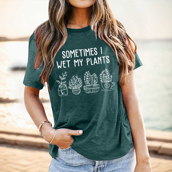 VOUZZA Womens Funny Letter Graphic Tops Crewneck Casual Short Sleeve T Shirts Loose Fit Cute Summer Tee