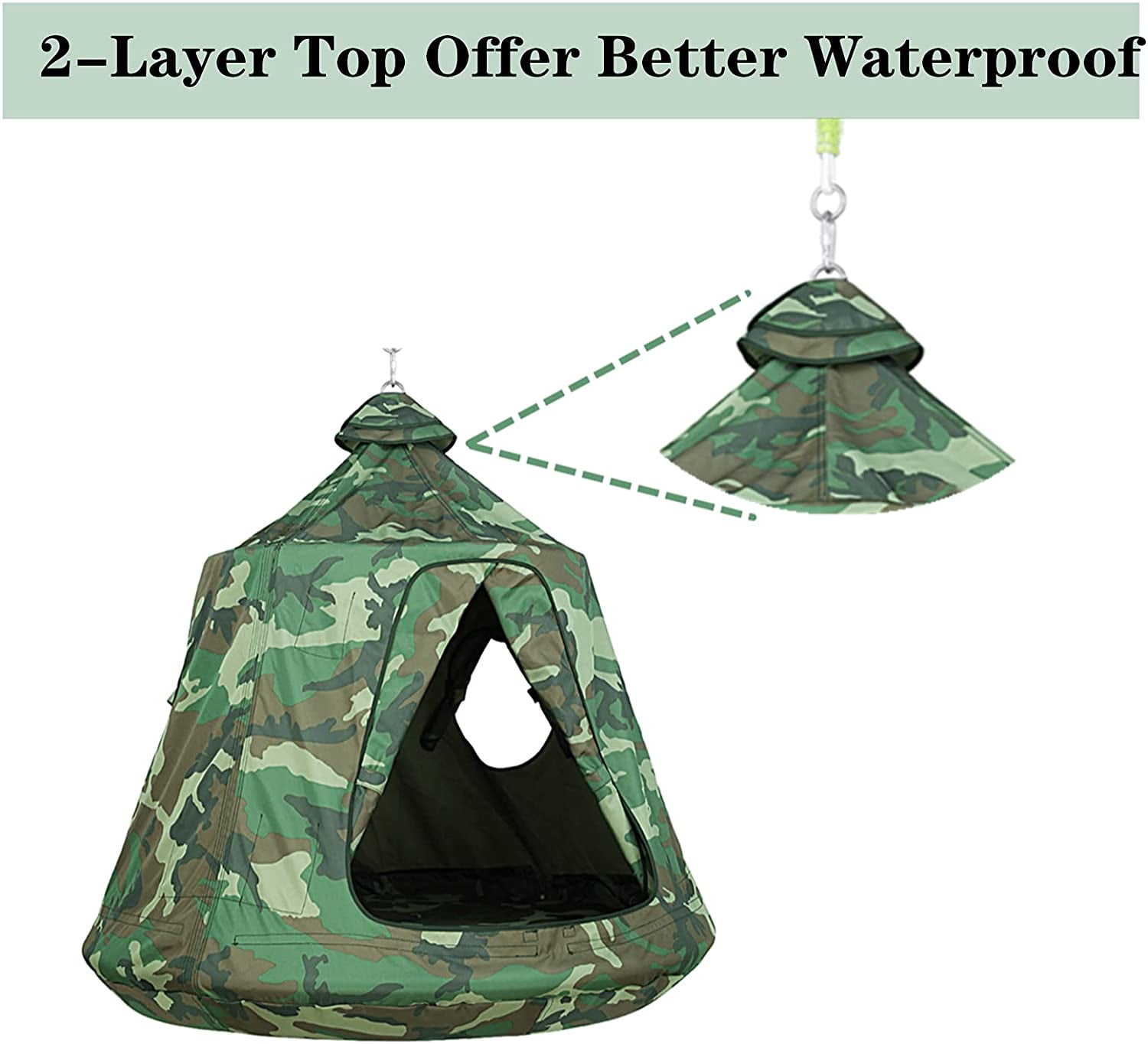 Pirecart Hanging Tree Tent Ceiling Swing Hammock for Indoor Outdoor with Lights String, 45" H x 44", Camouflage