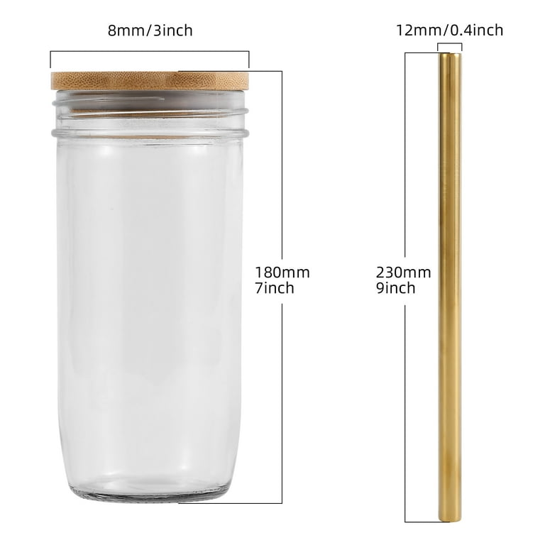 UPTRUST Drinking Glasses with Bamboo Lids and Glass Straw 4pcs Set