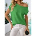 thumbnail image 6 of Womens Short Sleeve Off the Shoulder Sweaters Summer Vacation Going Out Tops Knit Pullover 2025 Green L, 6 of 8