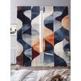 thumbnail image 3 of Navy Blue Burnt Orange Semi Sheer Window Curtains 84 Inches Long, Geometric Retro Abstract Rod Pocket Voile Silky Chiffon Curtain Light Filtering Drapes for Living Room, Kitchen, 52"x84", 2 Panels, 3 of 9