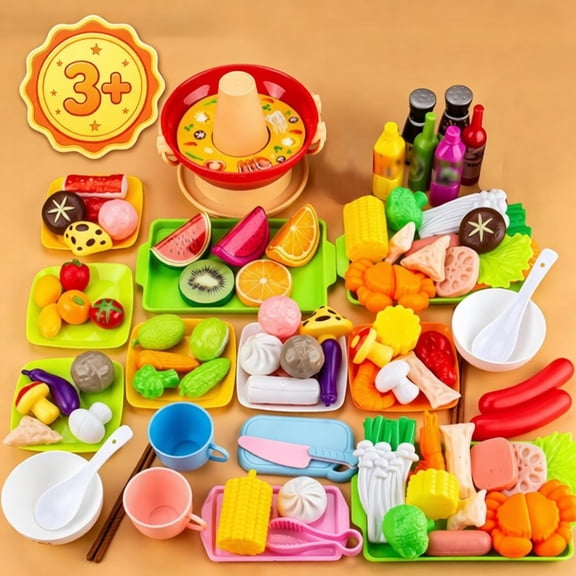 Pretend Play Food Set for Kids Play Kitchen, Realistic Fake Food Cooking Role Play Toy, Top Christmas Birthday Holiday Gift, Educational Fine Motor Toy for Toddler Boys Girls Ages 3 