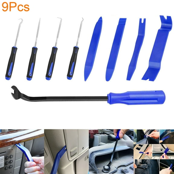 Rongsi 9pcs Auto Trim Removal Tool Set Pry Tool Kit, Door Panel Removal Tool, Fasteners Remover,Automotive Hook Set, Car Auto Oil Seal/O-Ring Seal Gasket Mini Precision Hooks ,Blue
