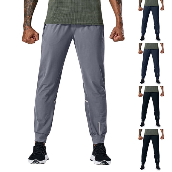 RYDCOT Men's Nylon Stretch Athletic Fishing Pants Lightweight Quick Dry Breathable Cool-Touch Workout Joggers with Zipper Pockets for Hiking, Running, and Outdoor Activities Gray
