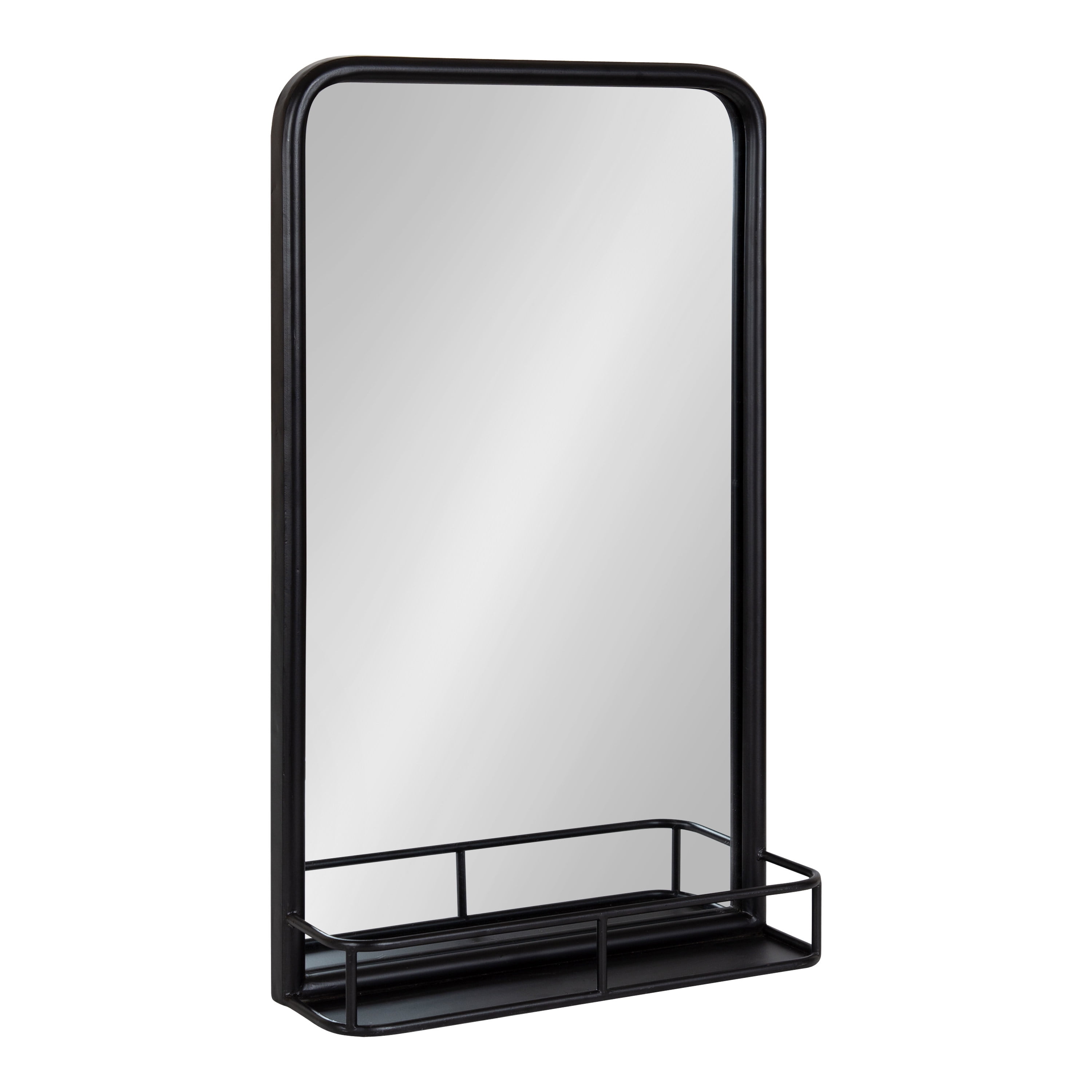 Estero 18x30 Black Metal-Forged Radius Rectangle Wall Mirror with Shelf