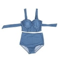 thumbnail image 1 of Traje de baño de dos piezas a cuadros para mujer, cintura alta, nudo trasero, bikini vintage, traje de baño para playa M azul estampado a cuadros, 1 of 8